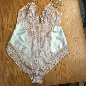 Vtg Grey with pink lace Teddy